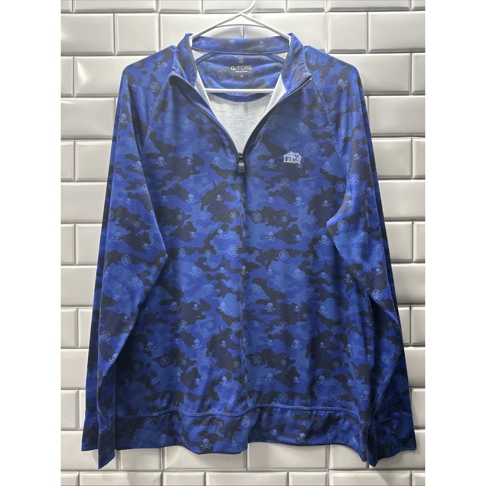 G/Fore Golf Icon Camo Luxe Skull & T's Print Size Med Blue 1/4 Zip Pullover G4